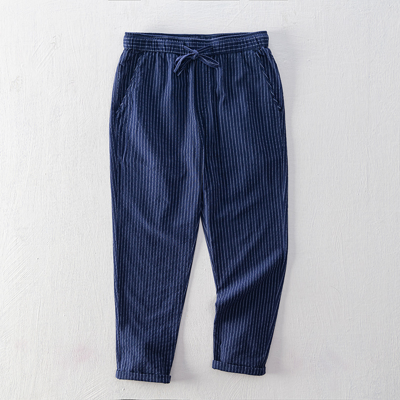 Other Pants Striped Drawstring Straight Blue