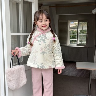 Clearance Item [Padded] Girls' Fringed Oblique-Collar Buttoned Chinese Style Qipao Cotton Coat Vintage Long Sleeve New Year Outfit Winter