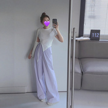 现货lulu休闲裤Stretch Woven女士腰部褶边花边裤显瘦弯刀阔腿裤