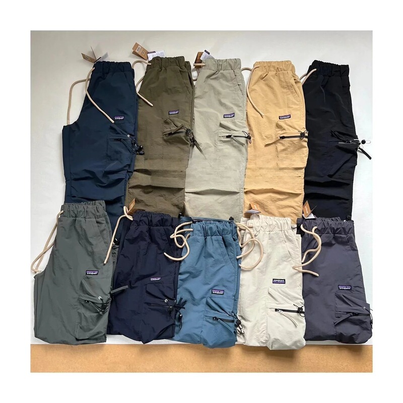 Outdoor sports functional pants, waterproof and breathable, with drawstring and pleated design, casual long pants, available in olive green and off-white