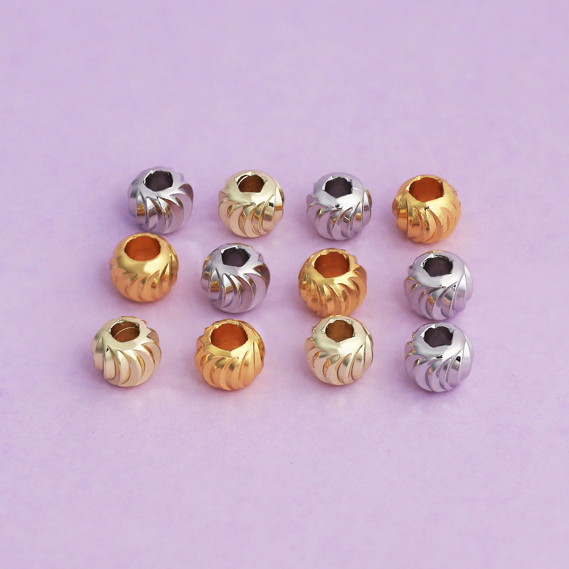 Wholesale Watermelon Beads Loose Beads Plated with 18K Real Gold High Color Retention Faceted Vertical Stripe Spacer Beads DIY Jewelry Bracelet Necklace Accessories