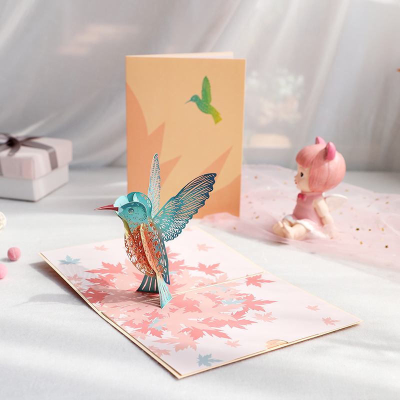 Mother's Day three-dimensional greeting card maple leaf bird paper carving creative handmade gift birthday blessing message cross-border card wholesale