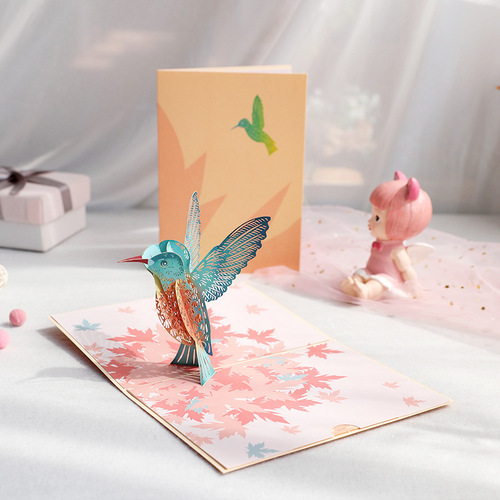 Mother's Day three-dimensional greeting card maple leaf bird paper carving creative handmade gift birthday blessing message cross-border card wholesale