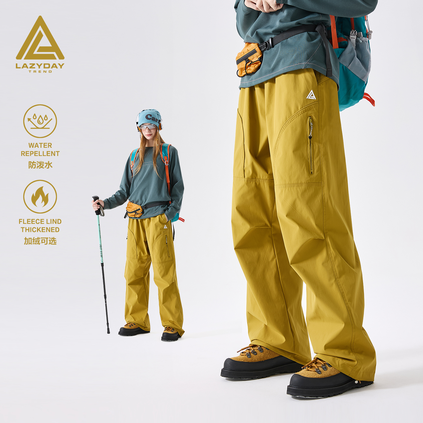 American-Style Spring Outdoor Water-Resistant Hiking Pants for Women, Autumn Mountaineering Wear-Resistant Functional Windproof Cargo Pants for Men