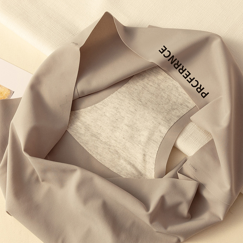 Ropa interior de seda de hielo verano de las mujeres delgada inferior de algodón puro entrepierna cintura media de la muchacha del vientre contracción cadera levantamiento pantalones cortos cabeza ropa interior deportiva