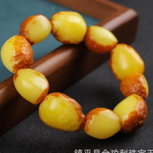 直播展会波罗的海鸡油黄蜜蜡原石皮老蜜蜡手串男女士桶珠琥珀手链