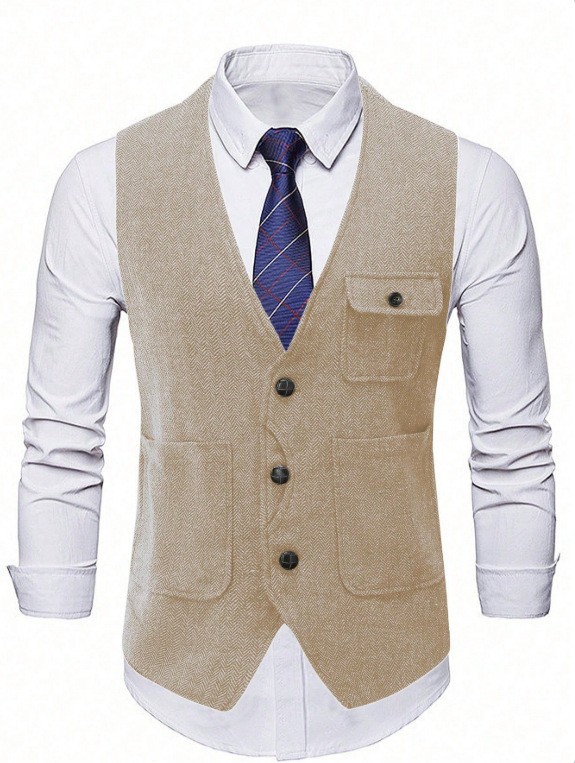 Chaleco de hombre con botones y bolsillos grandes, estilo casual de negocios, para comercio transfronterizo europeo y americano, primavera/verano 2026, modelo 230202