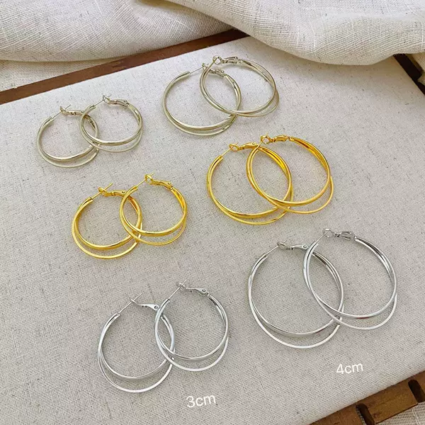 Copper Gold-Plated European and American Style Exaggerated Personality Double-Layer Hoop Earrings for Women, New High-End Fashion Hoop Earrings