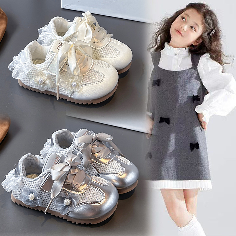 Girls' Mesh Training Shoes, Lace Sneakers, 2025 Autumn New Single Shoes, Children's Korean Casual Shoes, Trendy