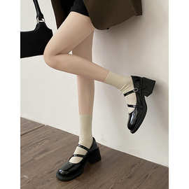 黑色法式玛丽珍小皮鞋女夏季2025新款圆头百搭配裙子复古粗跟单鞋