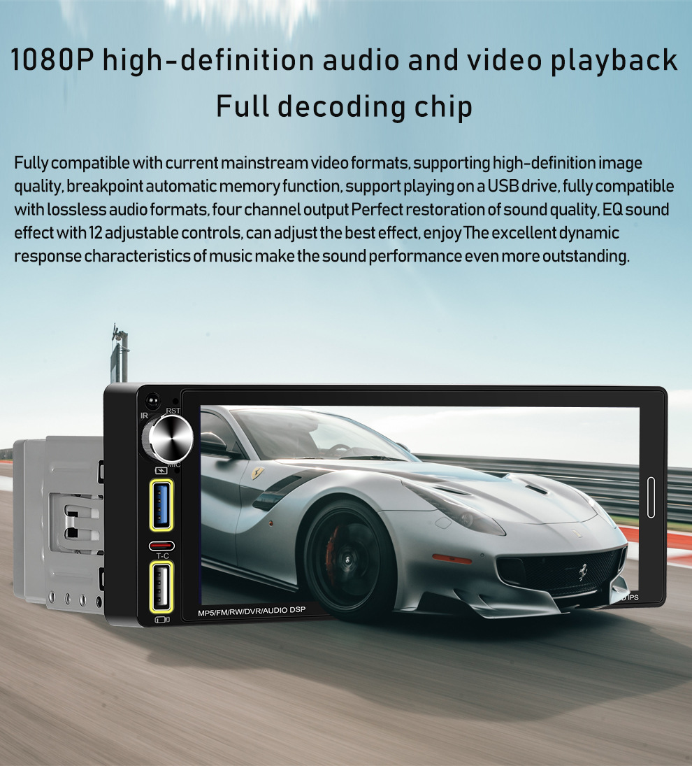 6.9 Inch 12V Single Spindle Wireless Apple Carplayfm Radio Car Bluetooth Mp5 Player 6290W