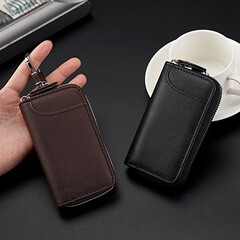 新品メンズキーバッグ大容量ソフトレザー収納バッグ多機能財布カーキーバッグツーインワン腰掛け
