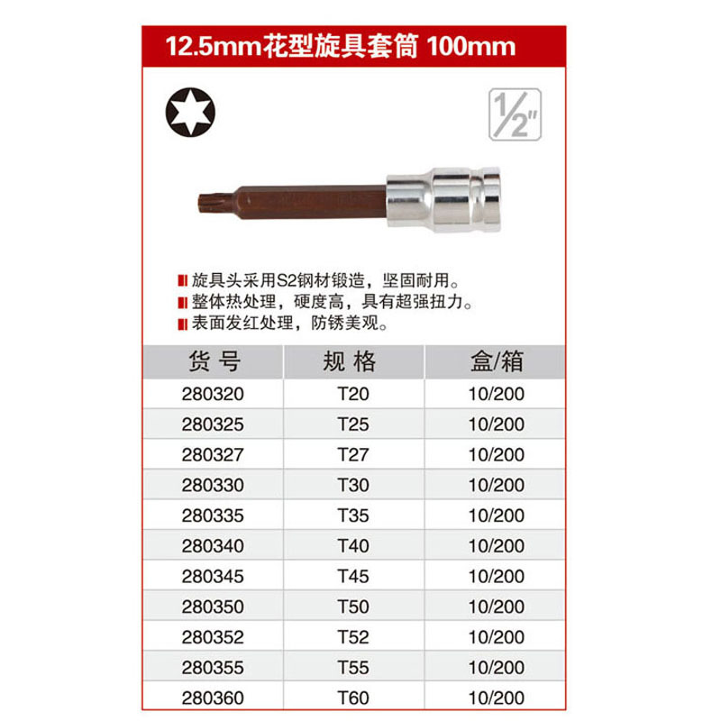 耐世花型旋具套筒 12.5MM 100长 280320 280325 280327 280330