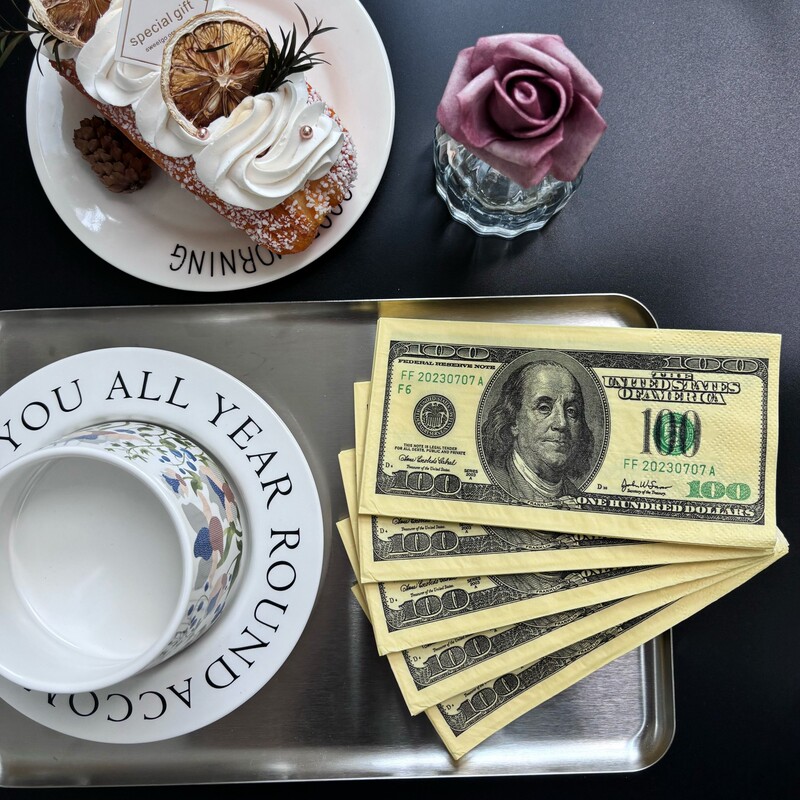 20 Pieces of Export Export Disposable Creative Artificial Dollar Printed Napkins Personalized Party Colorfulful Napkins Wholesale
