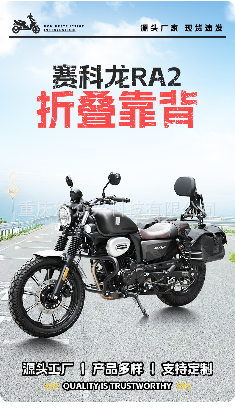 Folding Backrest For Cyclone RA2, Aluminum Alloy, Telescopic, Motorcycle