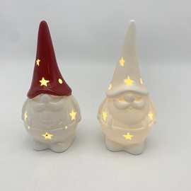 定制圣诞节装饰家用桌面摆件陶瓷圣诞雪人老人LED灯装饰品