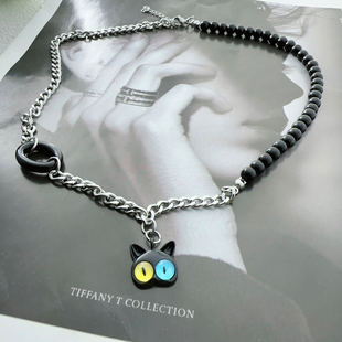 Black Quirky Kitten Necklace High-End Design Clavicle Chain Sweet Cool Versatile Dark Trendy Internet Celebrity Style Choker for Women