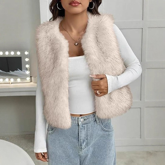 Amazon Women's Faux Fur Vest Fashion Autumn and Winter Sleeveless Short Stuffed Fluffy Vest Jacket