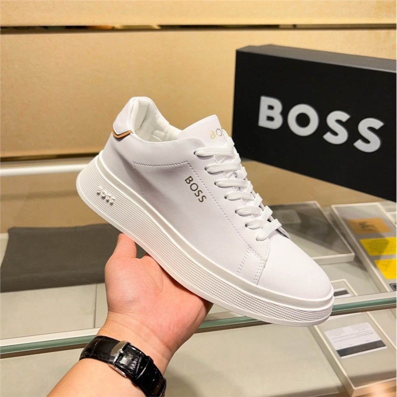 1:1 Original Box Boss Men's Casual Export Cowhide Sports Casual Shoes Genuine Leather White Shoes Sneakers