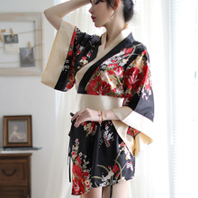 批发性感日系情趣内衣新款日式印花雪纺束腰和服激情制服套装浴服