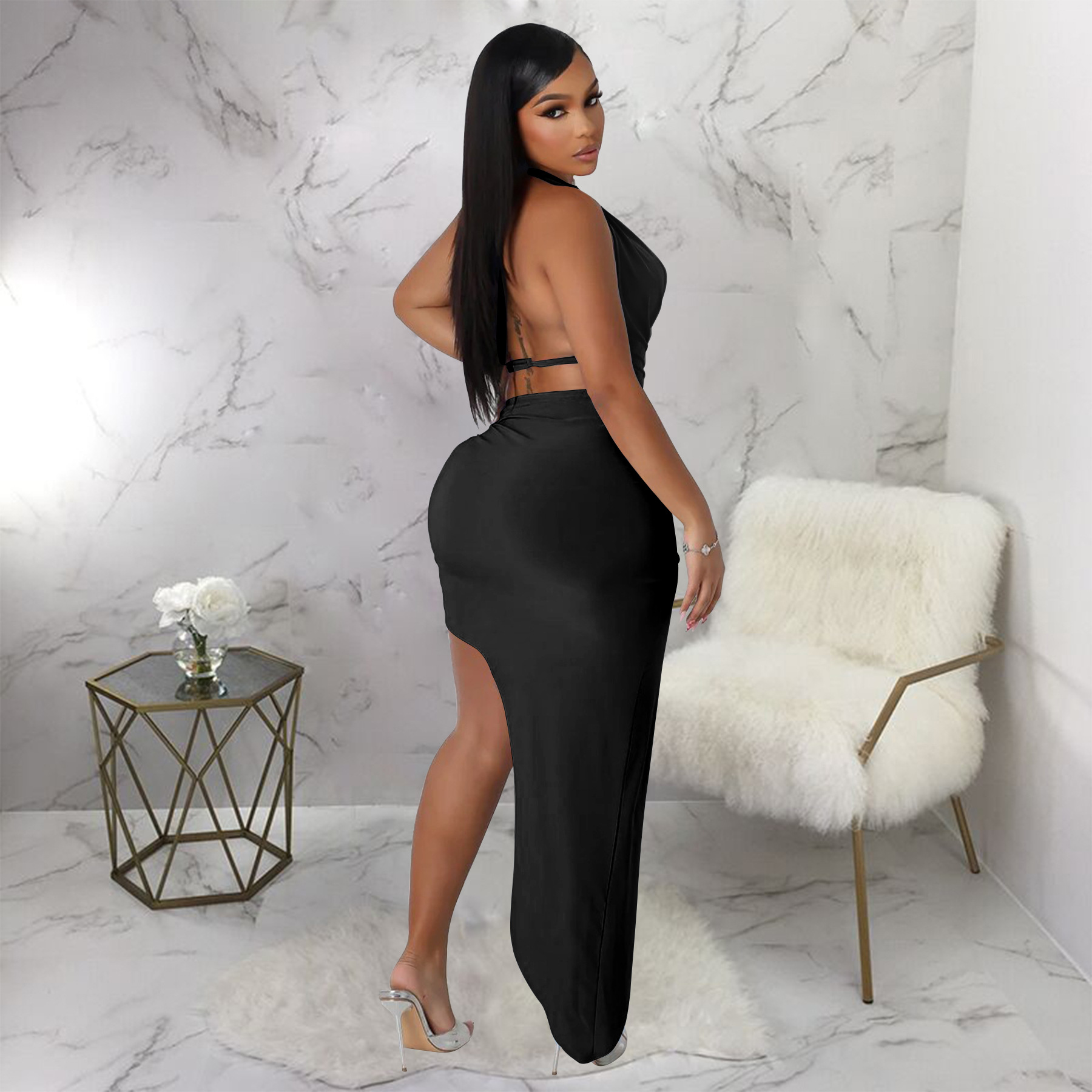 254g Weight Sleeveless Sleeve Length Polyester Fabric Type Skirt Co-ord Set Sets Type 2 Pieces Set Quantity Party, Tea Party, Cocktail Party Occasion V Neck Neckline Slim Fit Type Solid Color Pattern Summer Season Women's Gender Sexy, Streetwear Style Party Tea Party Cocktail Party Women's Sexy Streetwear Solid Color Polyester Skirt Co-ord Set Skirt Sets 18