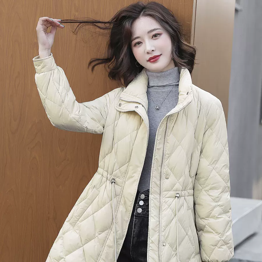 羽绒服女2024冬季新款菱格轻薄中长款立领时尚立领中长款棉衣外套