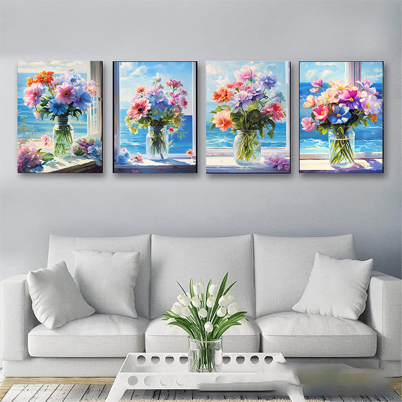 Diamante DIY transfronterizo pintado completo mar flor paisaje jarrón decoración pintado 5D Rubik cubo fábrica de diamantes al por mayor