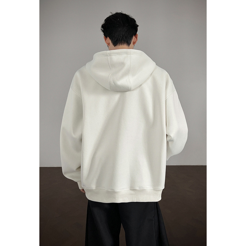 Felpa con cappuccio e mezza zip ricamata in stile americano da uomo, marca di tendenza autunnale, cotone pesante 400 g, stile streetwear alla moda per uomo_voghion.com