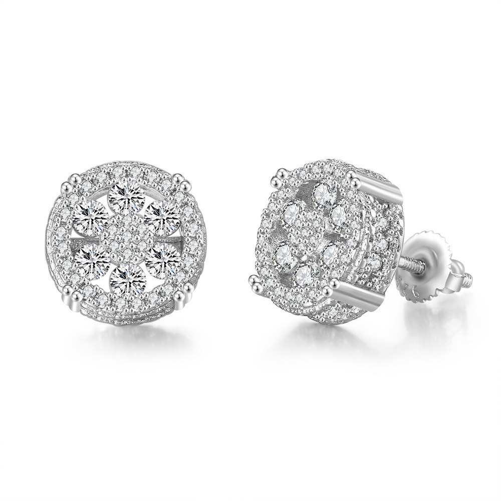 Popolare Full Diamond Hip Hop Round Micro Set Zircone Filo per Uomo e Orecchini_voghion.com