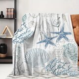 Современная морская тематическая крышка - одеяло - машинный фланелевой прибрежный принт с оболочками и кораллом