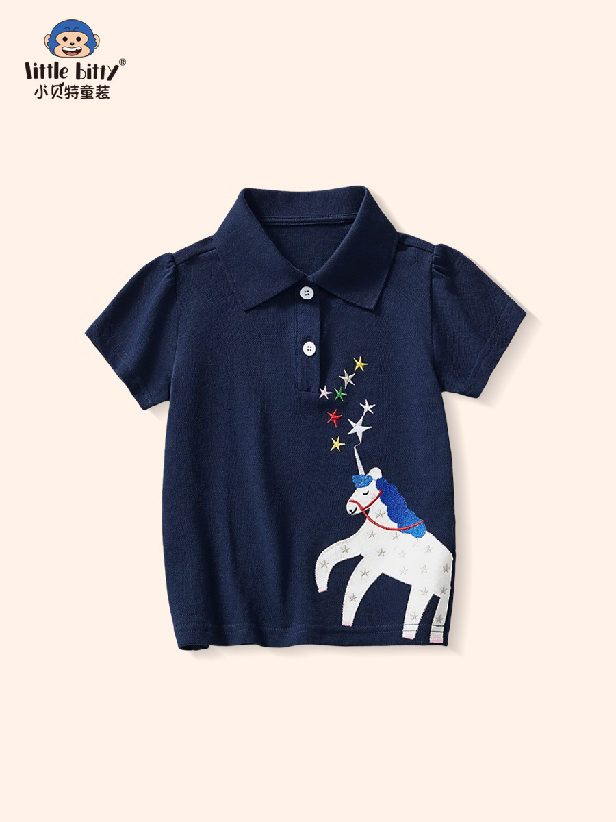 2025 verano nuevo Unicornio de dibujos animados para niños de manga corta polo camiseta de moda ropa de tendencia para niñas