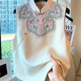新中式国风女装2026年春季新款粉色温婉气质提花缎面拼接叠穿马甲