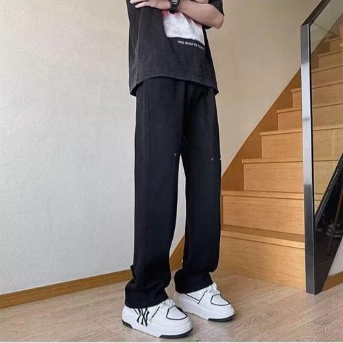 Men's Spring/Fall Straight-Leg, Loose-Fit Denim Pants with Vintage Wash and Distressed Look—Featuring American-Style Streetwear Meets High-Street Vibes