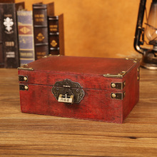 厂销批发复古收纳盒木质储物箱带锁木盒子包装盒摄影密室道具箱子