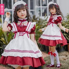 日本红色女童女仆装童装萝莉女佣可爱lolita连衣裙儿童蓬蓬裙公主