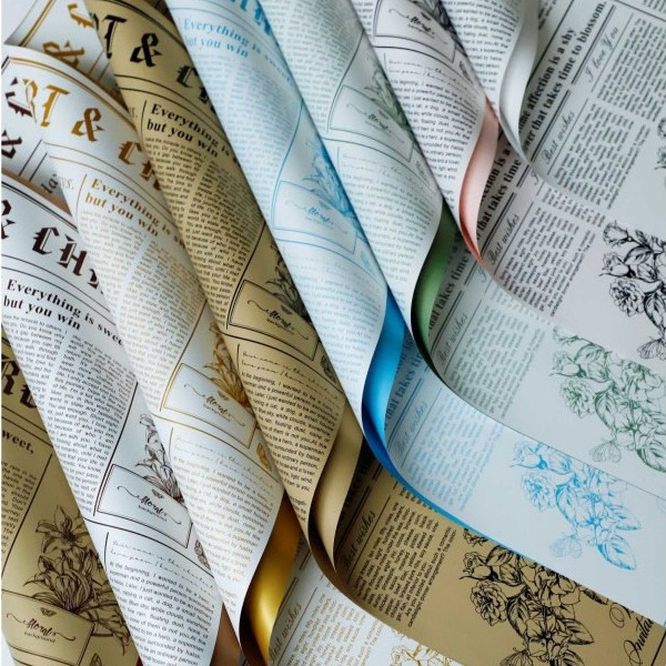 Nuevos productos de fábrica de fiesta de flores en inglés serie de papel de embalaje de flores bicolor florista paquete de flores de papel de embalaje de flores