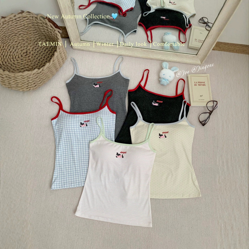 New Sweet and Spicy Cartoon Print Camisole for Women with Chest Pads, Summer Plaid Pattern, Beautiful Back, Sweet Polka Dot Sleeveless Top New Sweet and Spicy Cartoon Print Camisole for Women with Chest Pads, Summer Plaid Pattern, Beautiful Back, Sweet Polka Dot Sleeveless Top