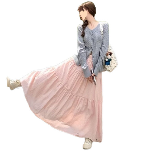 Pink Skirt for Women to Slim Down, Summer High-Waisted Medium-Length with Small Font, Loose Umbrella Skirt, Bouncy Skirt, Cupcake Skirt