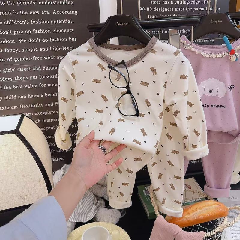 2025新款德绒套装儿童家居服套装男女童 卡通秋衣秋裤睡衣家居服|undefined