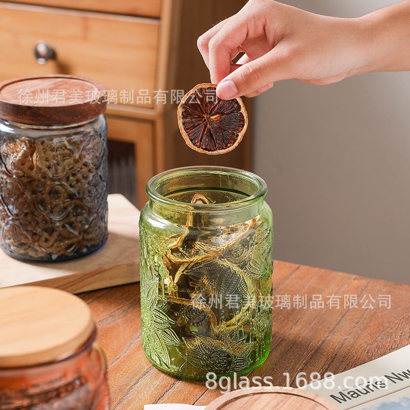 700ml tanque de almacenamiento de vidrio colorido begonia cocina casera granos de café té granos de granos latas de sellado al por mayor