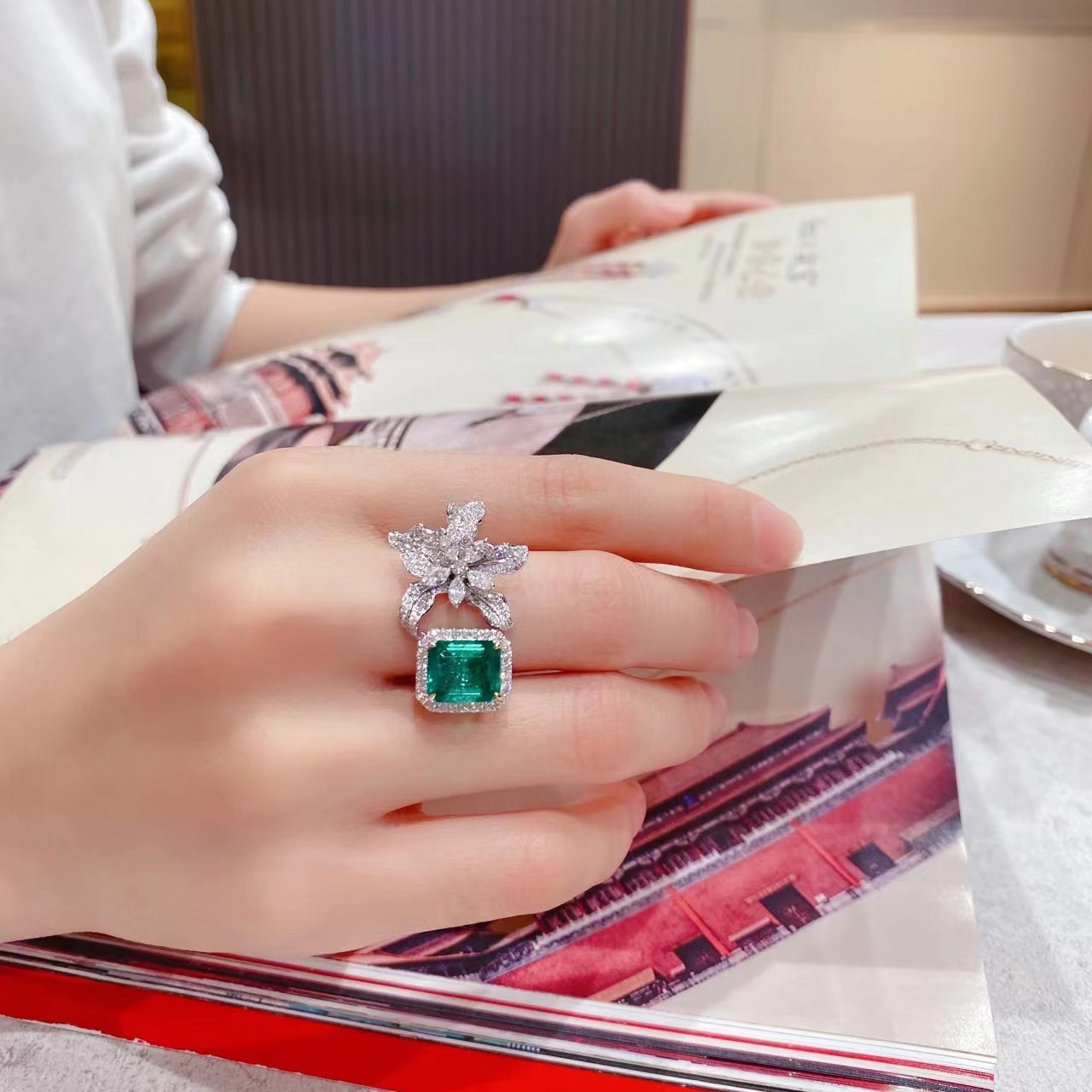 Fashion Flower Copper Plating Artificial Gemstones Open Ring 1 Piece