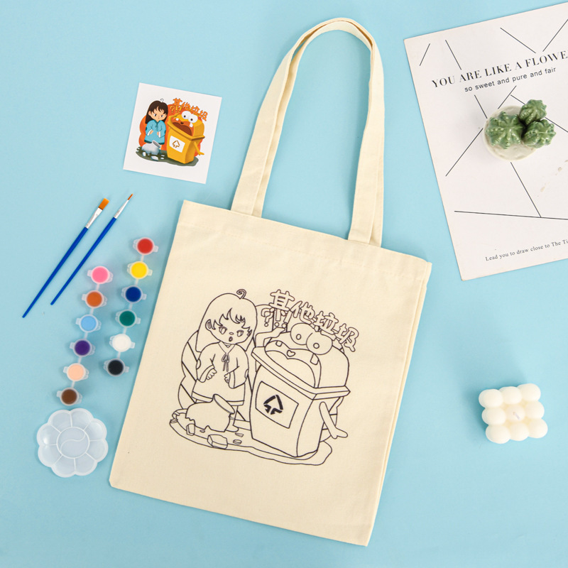 子供の DIY 落書きキャンバスバッグ在庫卸売学生夏の興味クラス手描きキャンバスバッグのカスタマイズ|undefined