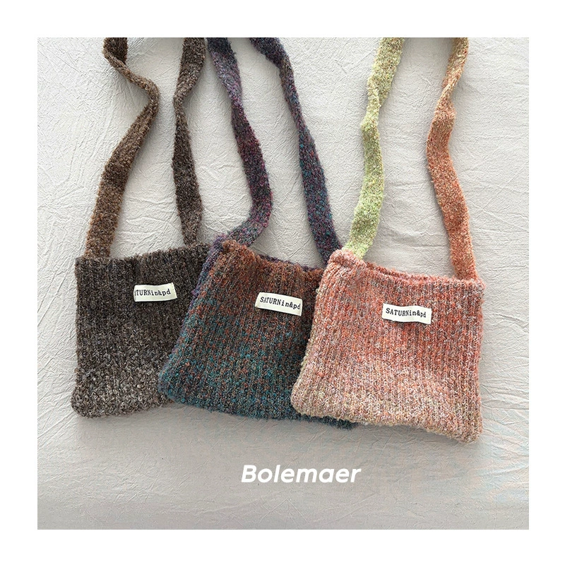 Retro children's woven demi-season bag strap handmade for men and women, knitted one-shoulder bag, gradient