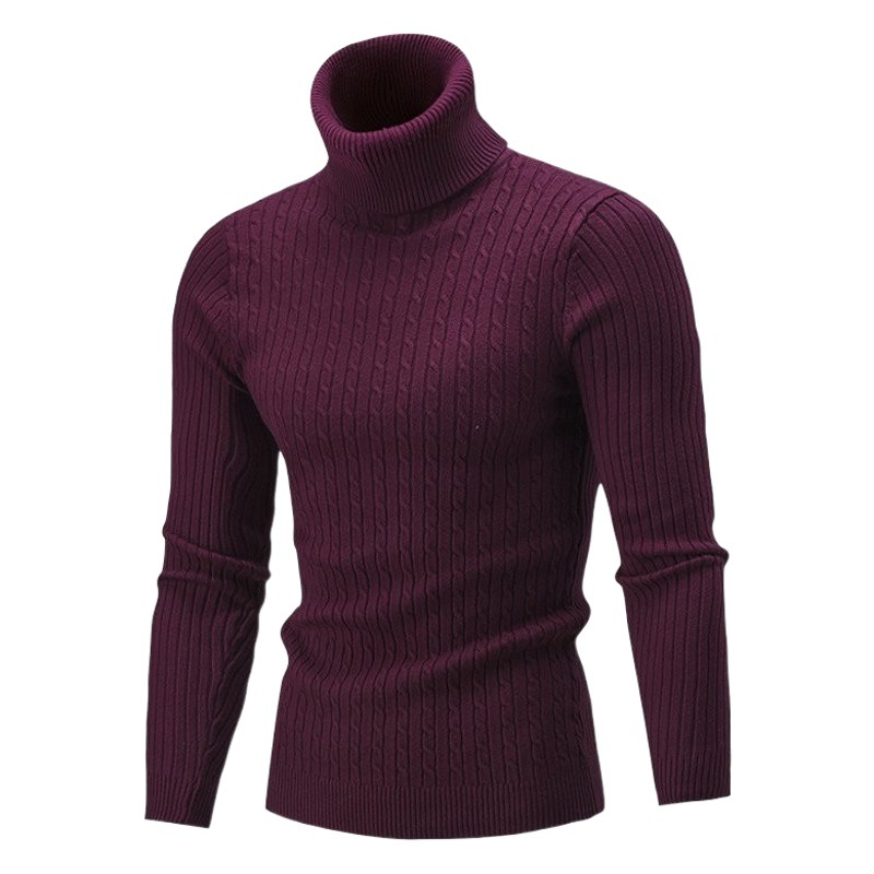 Comercio exterior transfronterizo al por mayor de otoño e invierno suéter de cuello alto de los hombres de la juventud delgada coreana suéter de punto de fondo de color sólido