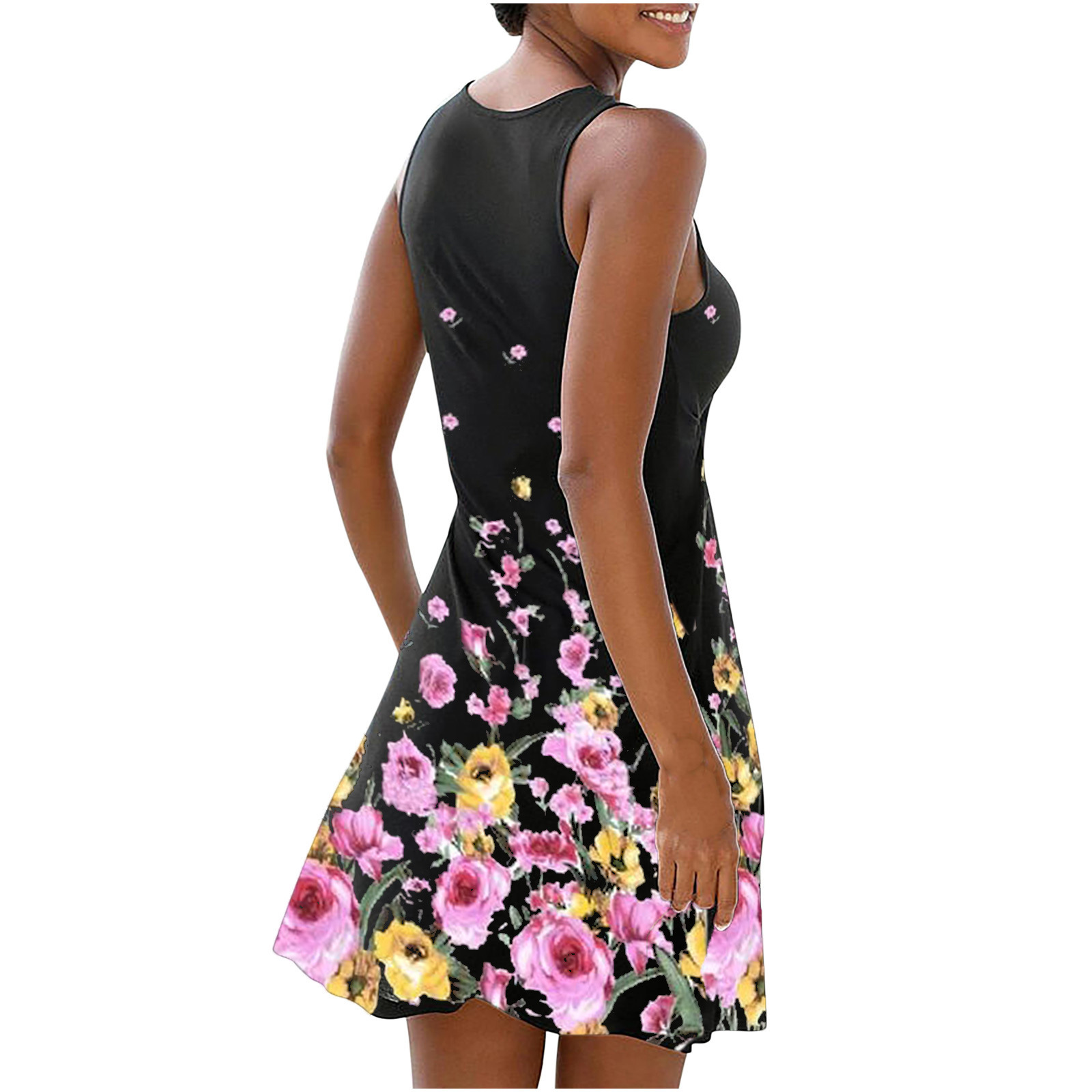 printing sleeveless hollow slim short dress-Multicolor NSFH130035