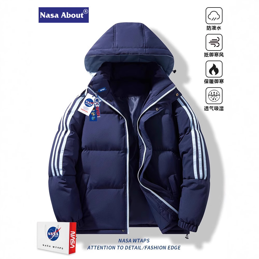 NASA 신상품 코튼 의류 가을 겨울 커플 트렌디 브랜드 루즈 캐주얼 후드 코튼 재킷 남성 다용도 두꺼운 따뜻한 재킷