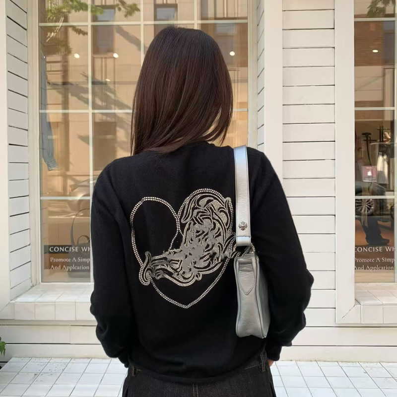 2026Ss New Ch Chrome Hearts Cross Horseshoe Sanskrit Heart Rhinestone Knitted Cardigan Cross-Border Wholesale Women's Style 2026Ss New Ch Chrome Hearts Cross Horseshoe Sanskrit Heart Rhinestone Knitted Cardigan Cross-Border Wholesale Women's Style