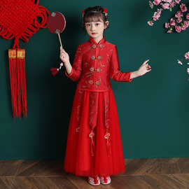 拜年服女童冬季过年唐装中国古风超仙红色汉服2026新款宝宝新年装