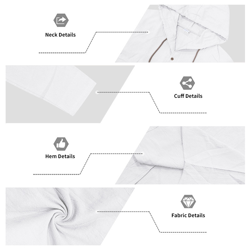 Men's Casual Breathable Linen Hooded Long Sleeve Shirt Cardigan Spring Summer Style Loose Fit Set_viptrois.com