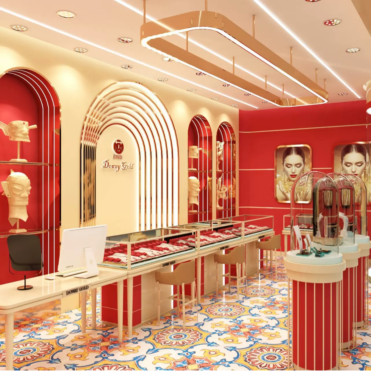 工厂珠宝店玻璃柜展示柜台定制高端商场首饰店全店装修设计定制
